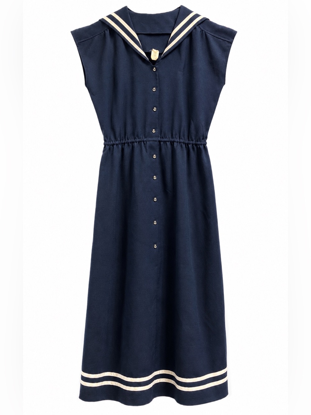 Vintage Sailor Dress Navy Anchor Buttons Nautical Midi XL